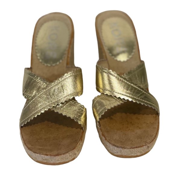 KORS Michael Kors Gold Cross Strap Espadrille Wedges, Size 6 - Picture 2 of 9